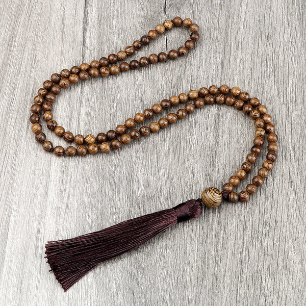 One Tribe Wood Mala | Buddhist Buddha | 108 Beads Prayer Necklace Natural Gemstones